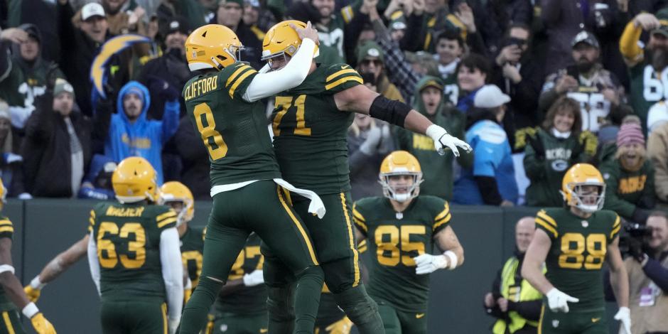 Jugadores de los Green Bay Packers festejan un touchdown en uno de sus partidos en la NFL.