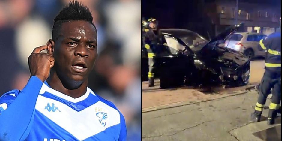 Mario Balotelli estrelló su carro en la carretera de Brescia.