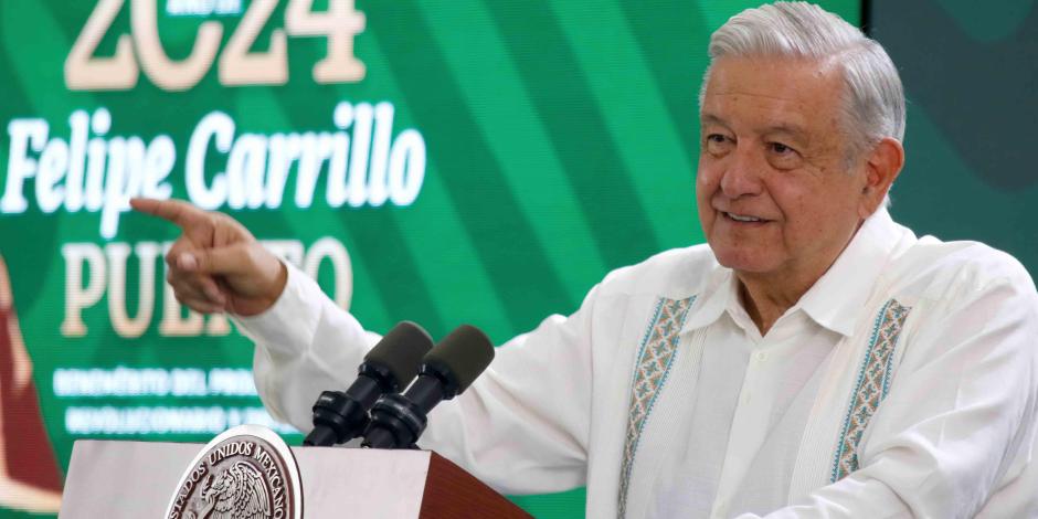 El Presidente López Obrador en conferencia matutina, ayer, en Tabasco.