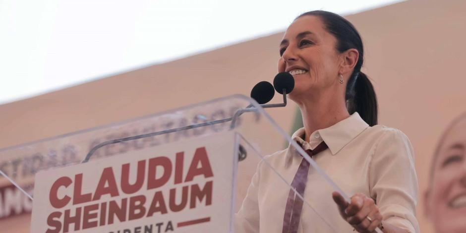 La candidata presidencial Claudia Sheinbaum en evento en Teoloyucan, Estado de México.