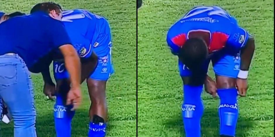 El futbolista Jomal Williams se quitó las espinilleras para ponerse vasos de plástico en un partido en El Salvador.