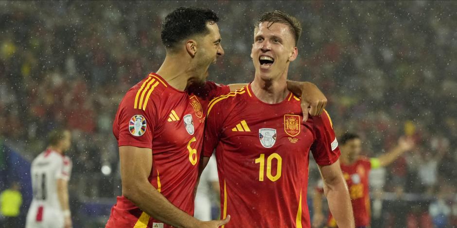 Jugadores de España celebran un gol en los octavos de final de la Eurocopa 2024