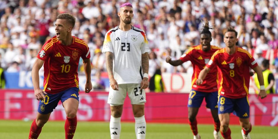Dani Olmo celebra el gol de España a Alemania en los cuartos de final de la Euro 2024