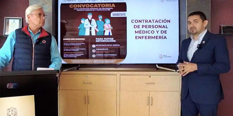 El gobernador Jaime Bonilla (izq.) y el secretario de Salud, Alonso Pérez, presentan la actualización de cifras ante el COVID-19.