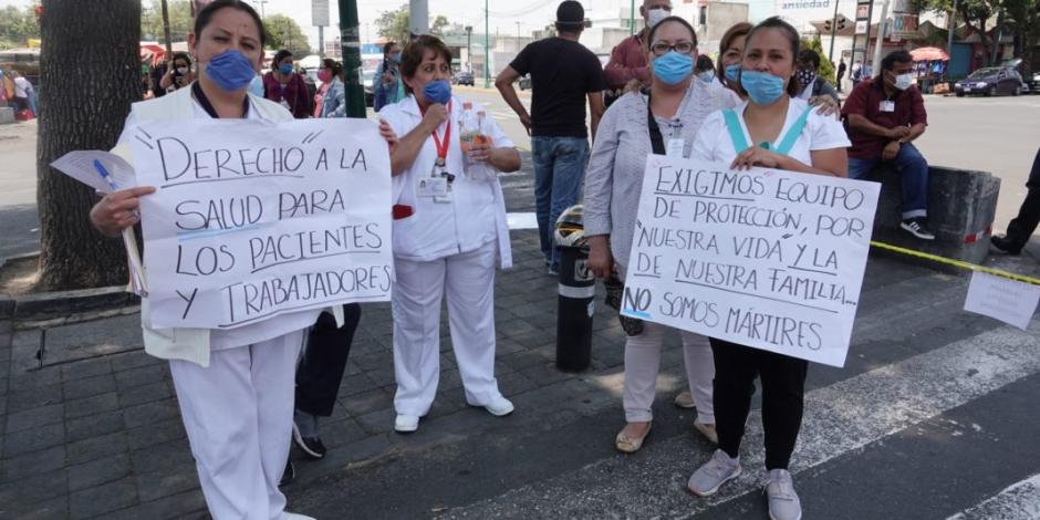 Personal del ISSSTE protesta por insumos médicos en Lindavista