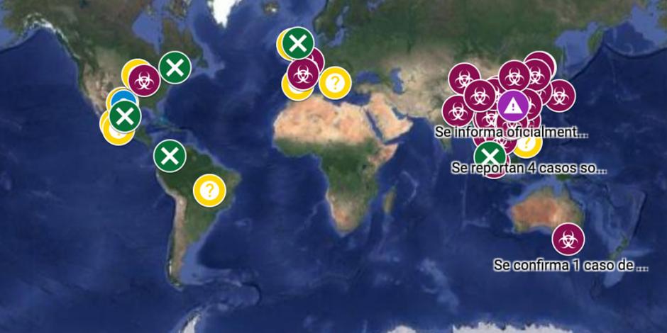 Usuarios crean mapa en Google para ubicar casos de coronavirus