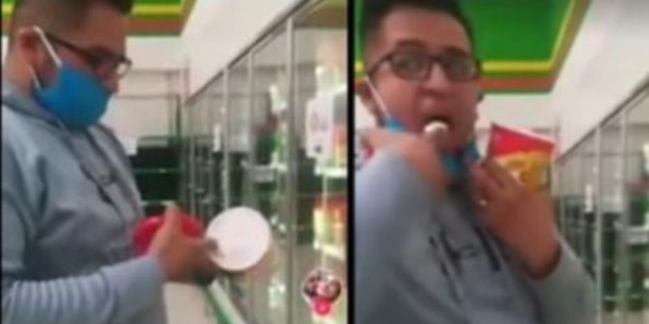 Hombre prueba helado en supermercado y lo regresa al refrigerador (VIDEO)