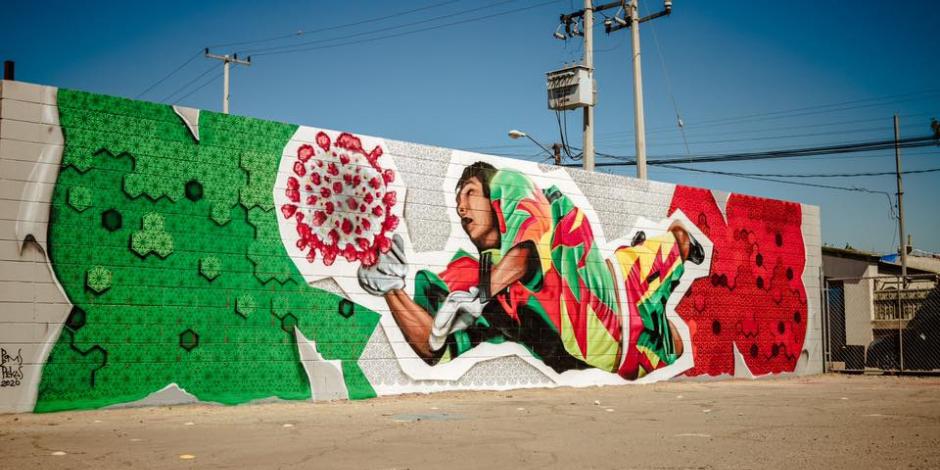 Jorge Campos "detiene" al COVID-19 en un mural en Mexicali