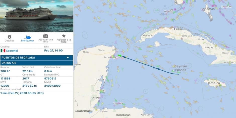 Conoce la ruta del crucero MCS Meraviglia que atraca hoy en Cozumel: Mapa interactivo