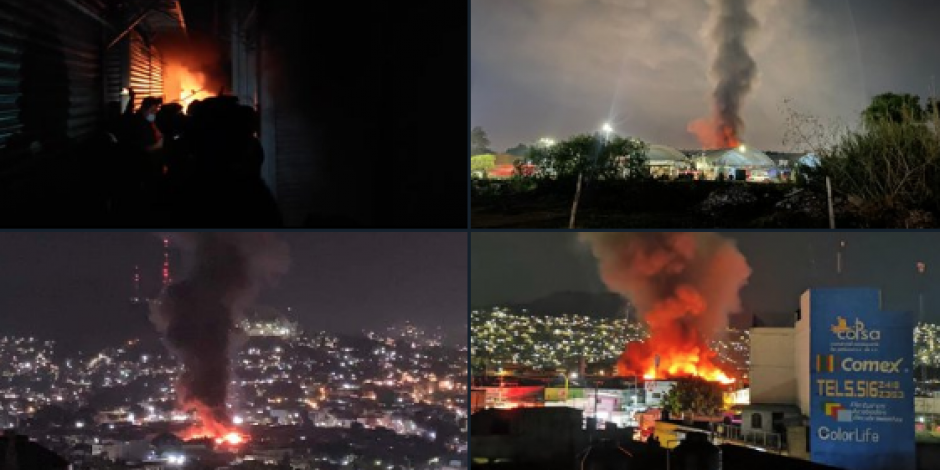 Arde Central de Abasto en la capital de Oaxaca