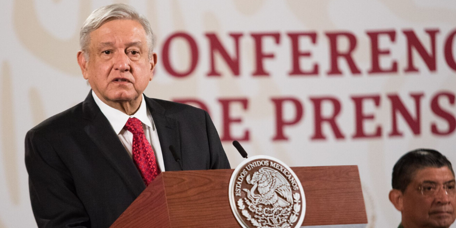 El presidente de México, Andrés Manuel López Obrador, en conferencia matutina, el 18 de mayo de 2020.