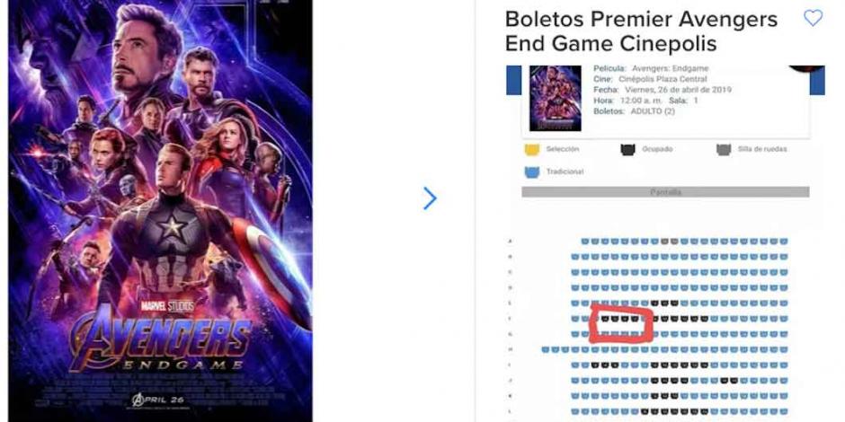 Revenden en 3 mil 200 pesos boleto para estreno de Avengers: Endgame