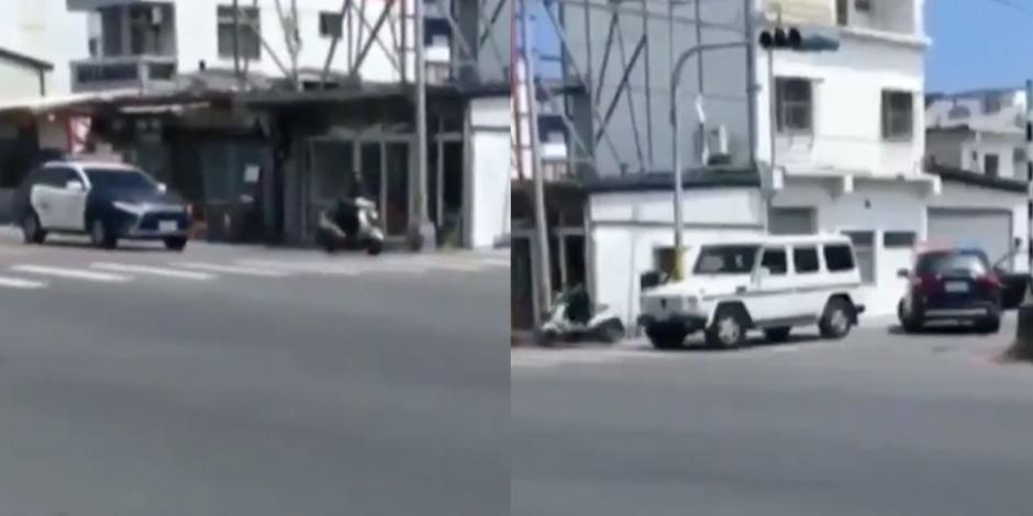 VIDEO: Con inesperada maniobra, motociclista escapa de la policía