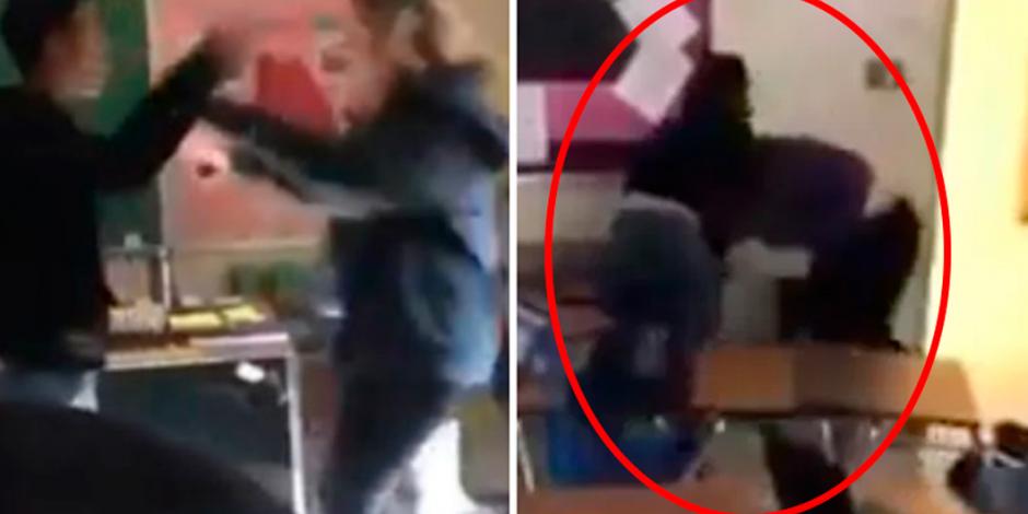 Alumno y maestra se golpean en pleno salón de clases (VIDEO)