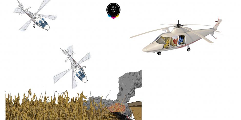Helicóptero siniestrado cayó de cabeza, en ángulo de 60º...