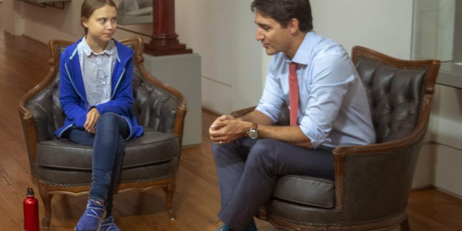 Se reúne Greta Thunberg con Trudeau después de encabezar marchas