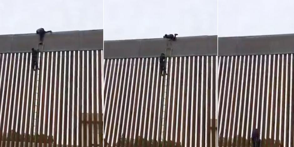 Con escalera de cuerdas migrante burla el nuevo muro de Trump (VIDEO)