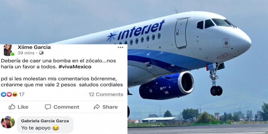 Investigan a piloto de Interjet que sugirió arrojar bomba al Zócalo
