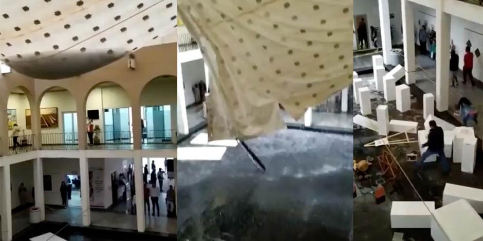 VIDEO: Lluvia desploma domo de lona en Palacio Municipal de Chalco