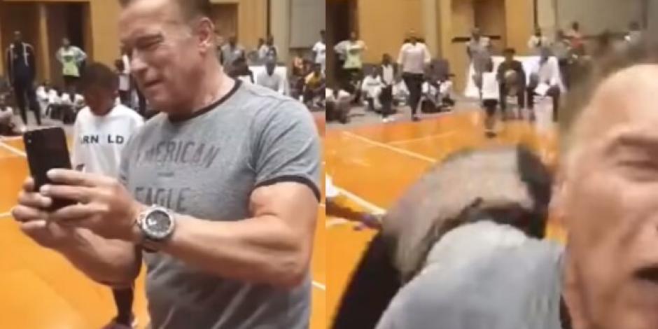 VIDEO: Schwarzenegger recibe patada voladora durante evento deportivo