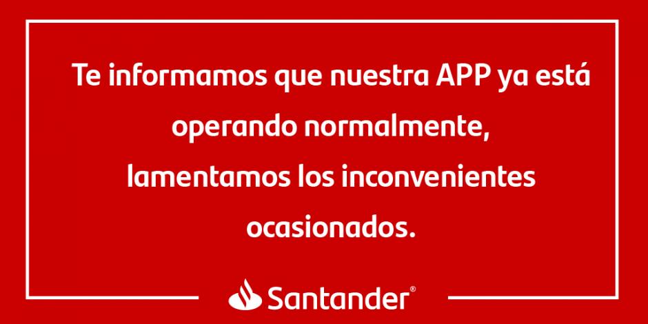 Tras fallas, app de Santander normaliza servicios digitales