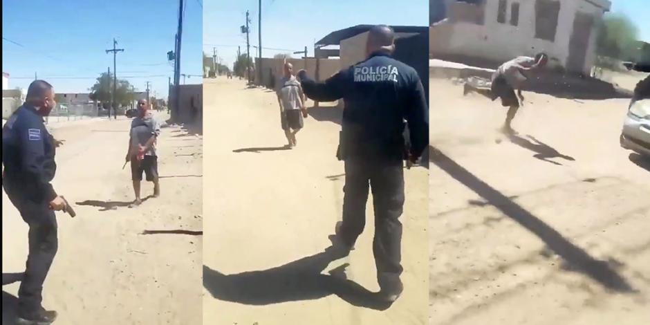 VIDEO: Policía dispara a sujeto que lo atacó con cuchillo en Sonora