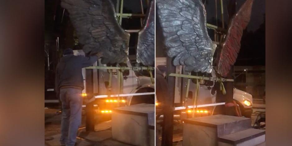 Desmontan la escultura "Alas de México" de Paseo de la Reforma