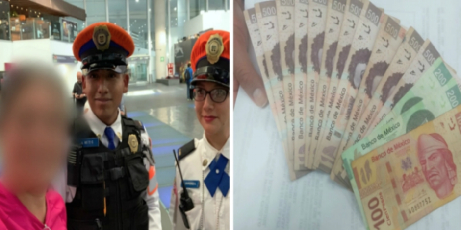 Policías devuelven 6 mil pesos a mujer en el AICM