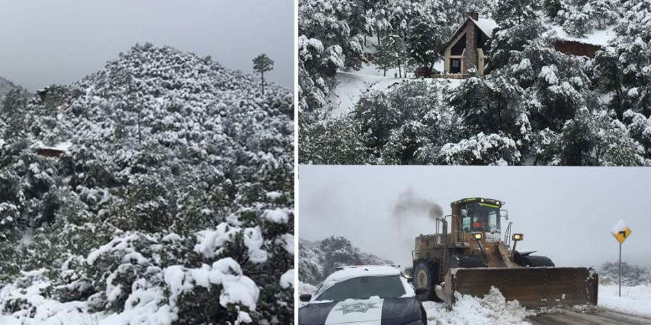 Intensa nevada cubre de blanco Cananea y obliga a cerrar carreteras (FOTOS)