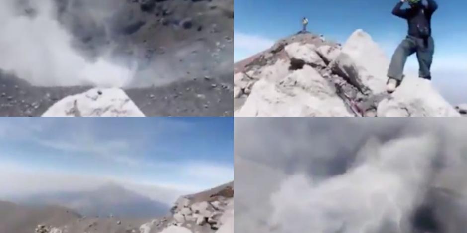 VIDEO: Personas arriesgan su vida al grabar desde cráter del volcán Popocatépetl