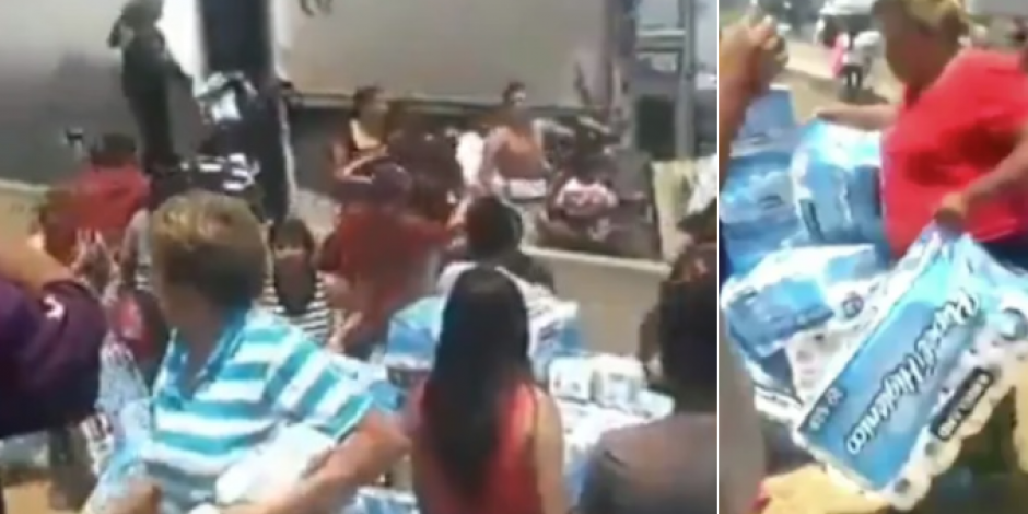 VIDEO: Vecinos de Ecatepec roban papel de baño de tráiler volcado