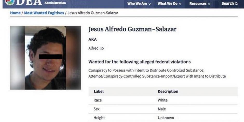 DEA incluye en lista de los 10 más buscados al hijo de "El Chapo"