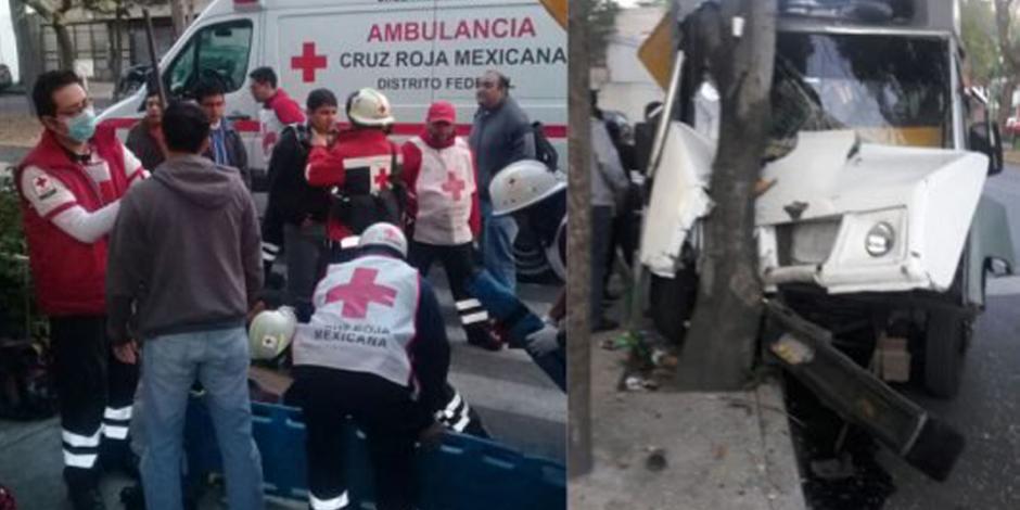 Microbús choca contra árbol en la Miguel Hidalgo; ocho lesionados