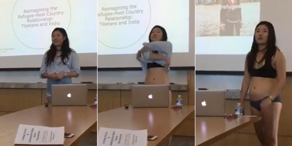 VIDEO: Universitaria presenta tesis desnuda por críticas a su vestimenta