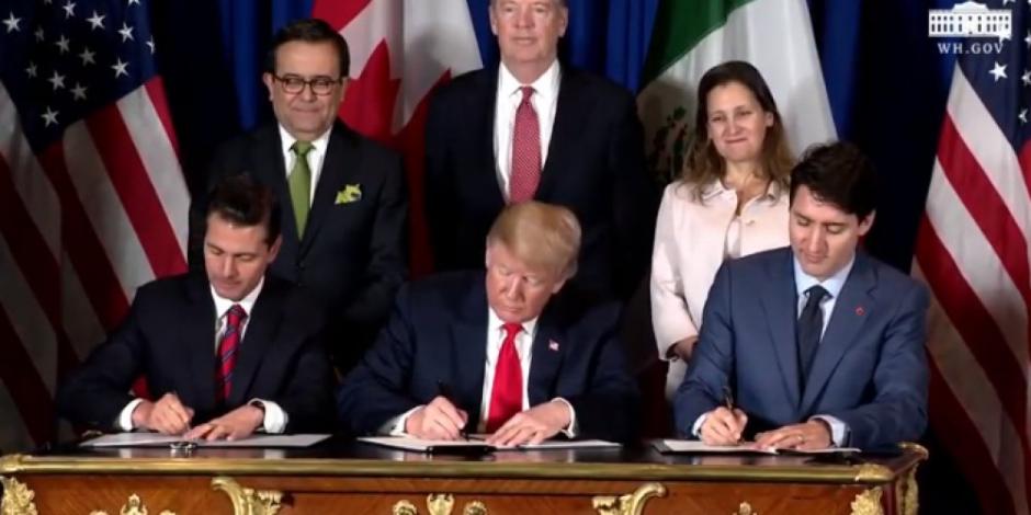 Firman Enrique Peña, Donald Trump y Justin Trudeau, T-MEC