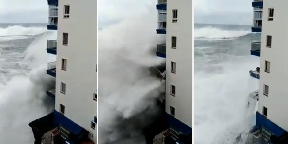 VIDEOS: Olas de 6 metros destruyen balcones de un edificio en Tenerife, España