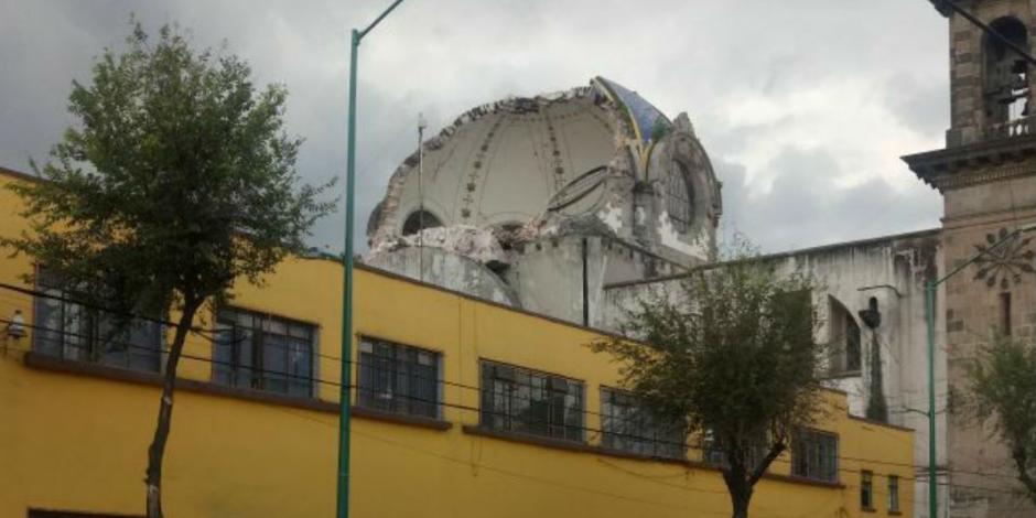 Cae cúpula de iglesia en la Guerrero a 5 días del sismo