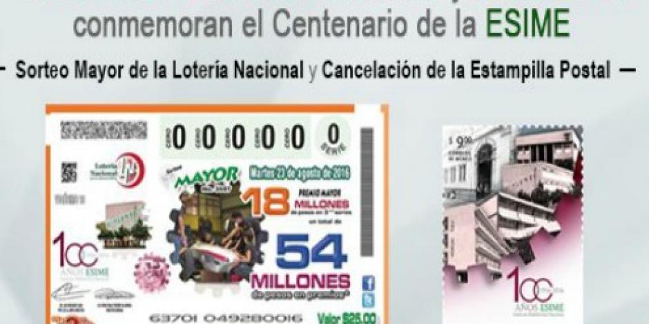 Lotería Nacional celebra centenario de la ESIME