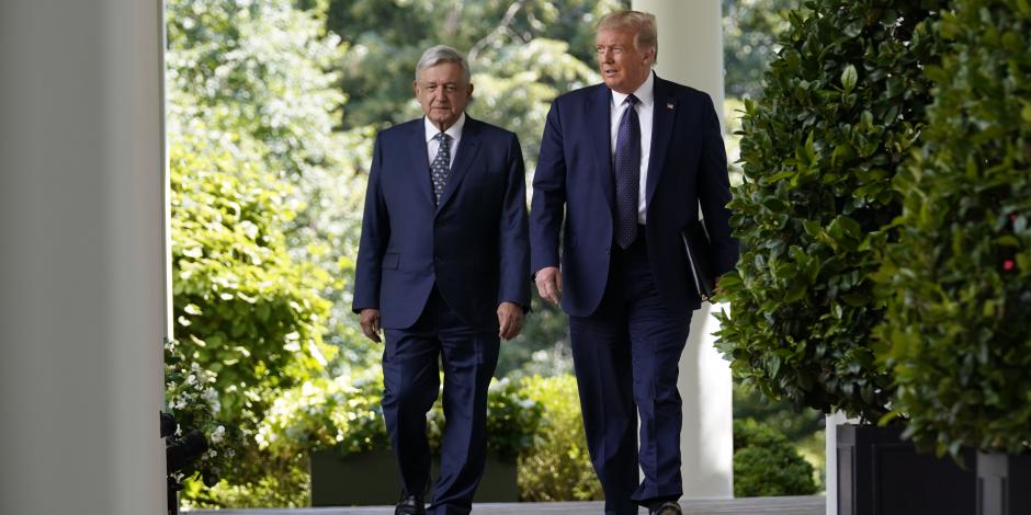 El Presidente Andrés Manuel López Obrador y el presidente de EU, Donald Trump, el 8 de julio de 2020, en Washington