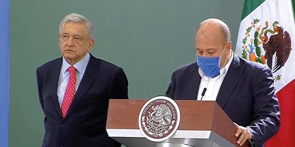 Andrés Manuel López Obrador y Enrique Alfaro en conferencia de prensa.
