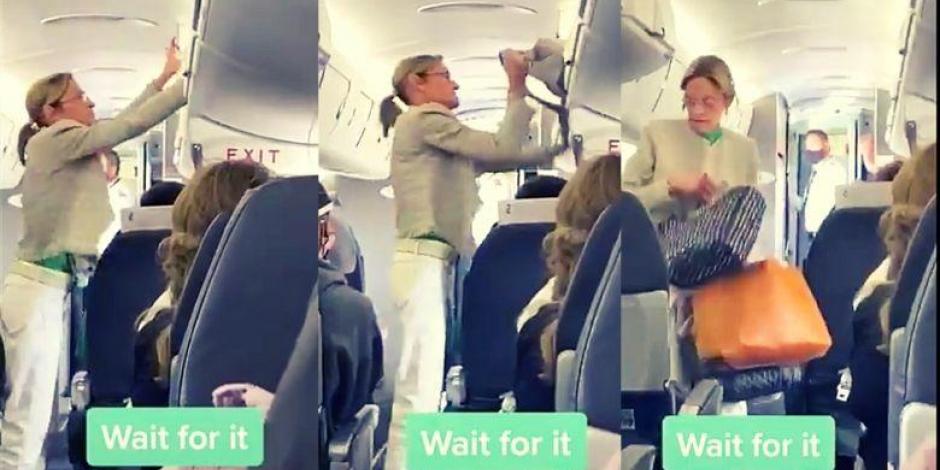 Mujer abandona el avión entre aplausos de los pasajeros