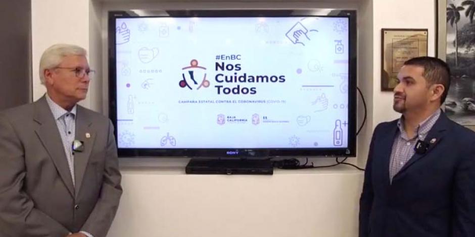 El gobernador Jaime Bonilla (izq.) y el secretario de Salud estatal, Alonso Pérez Rico, responden dudas sobre el coronavirus.
