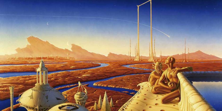 Michael Whelan, El descenso. Crónicas marcianas, acrílico sobre tela, 1989.
