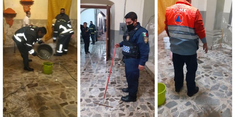 El agua entró a la iglesia porque en la avenida 5 de Mayo del barrio Xochitépetl, se formó un encharcamiento con tirantes de hasta 20 centímetros.