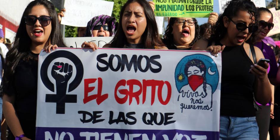 Activistas protestan en Cuernavaca por la violencia contra las mujeres, en 2019.