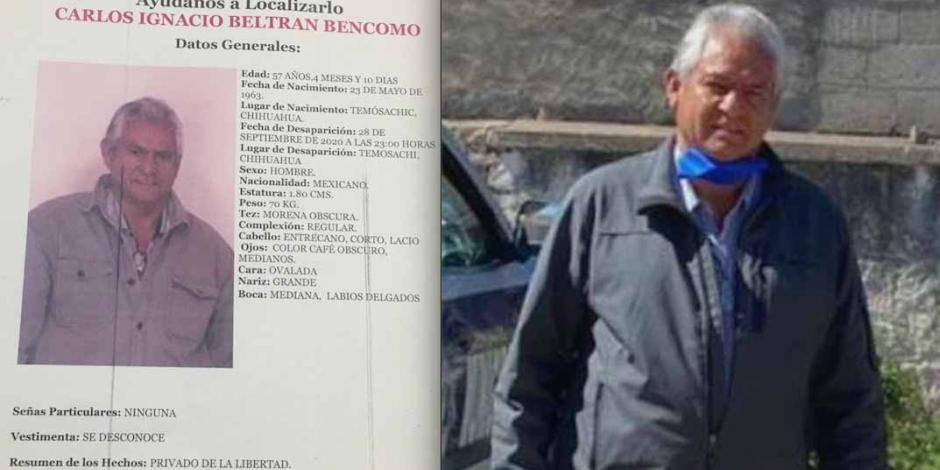 Una imagen del alcalde Carlos Beltrán Bencomo, durante un recorrido en la entidad, junto al cartel para dar con su paradero.