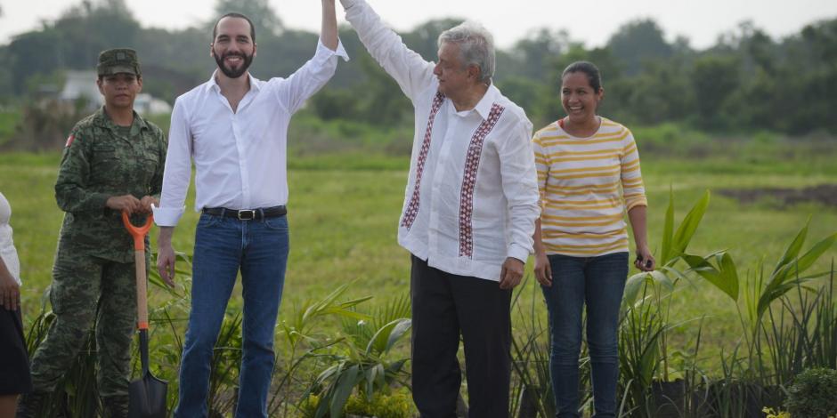 Andrés Manuel López Obrador, presidente de México, y Nayib Bukele, presidente de El Salvador, al presentar el Plan de Desarrollo para Centroamérica, en junio de 2019.