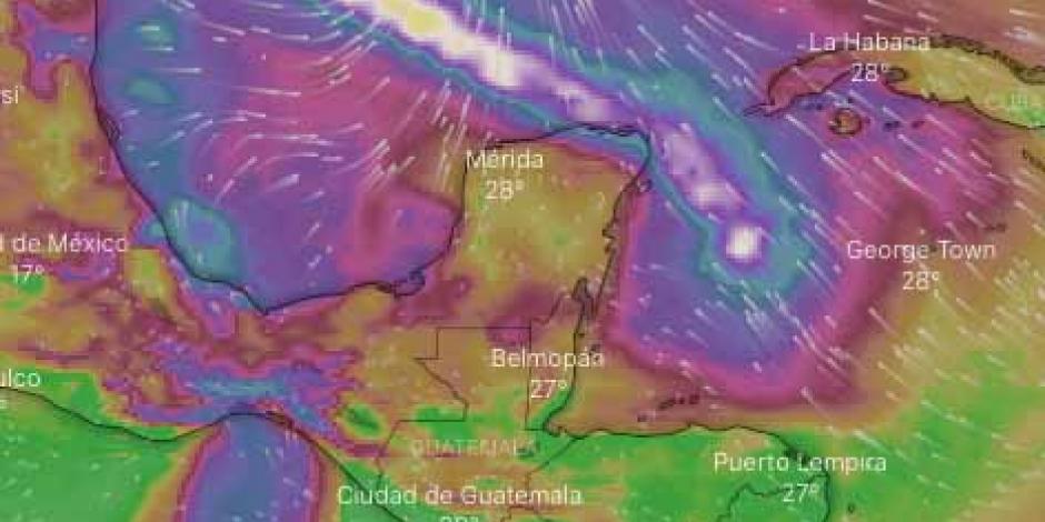 Imagen satelital del huracán "Delta", que ya se aleja de las costas de la Península de Yucatán.