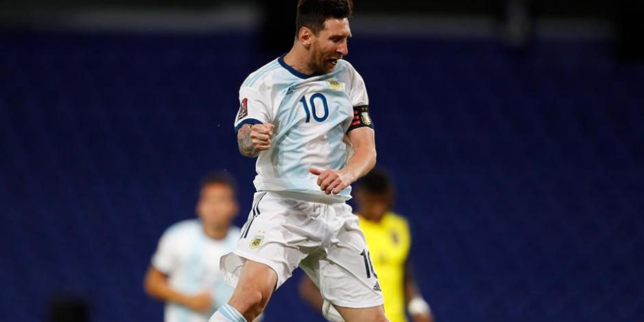 Lionel Messi celebra el único tanto que marcó Argentina en el inicio de las eliminatorias.