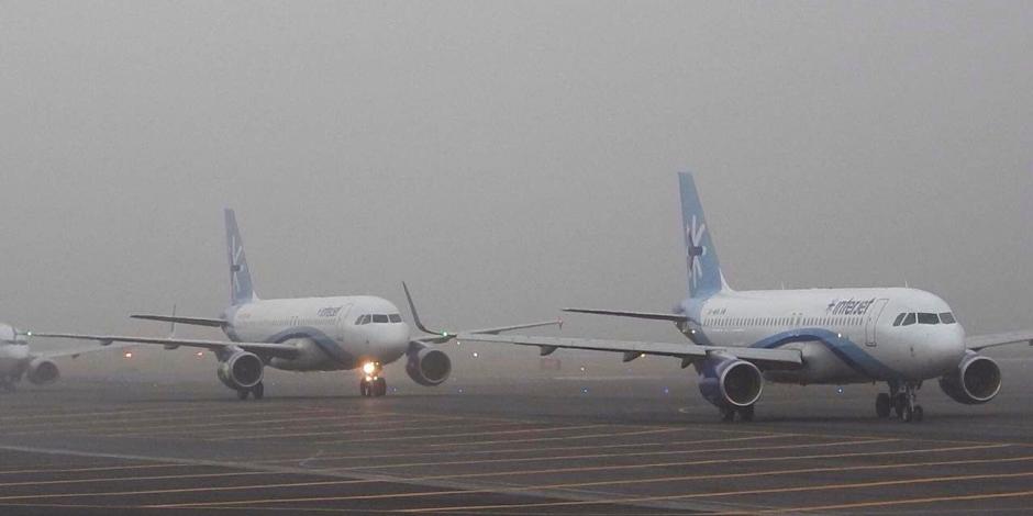 El AICM suspendió vuelos por un banco de niebla que se registró esta mañana.